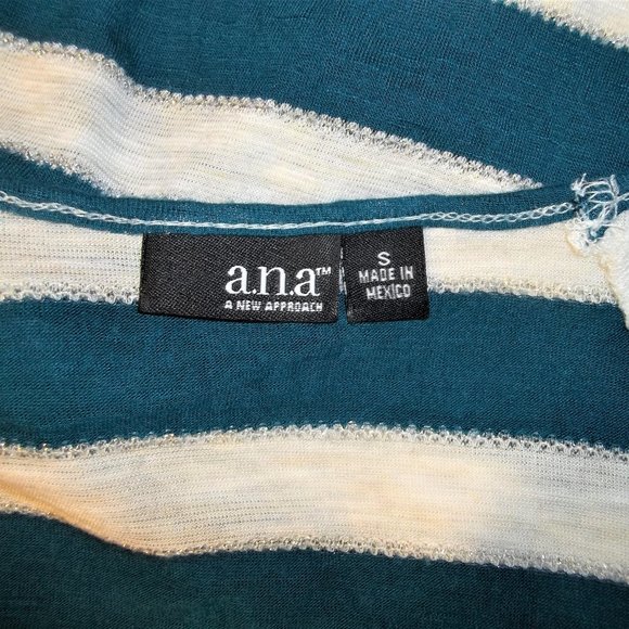 a.n.a. A New Approach Womens Top Blouse Size Small Striped Scoop Neck Teal White - Picture 4 of 6